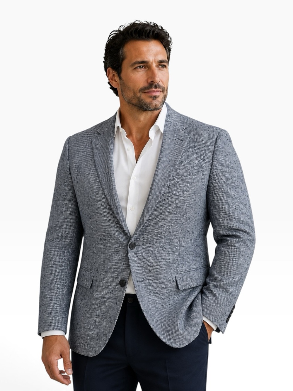 VTG Alexander Lloyd 100% Silk Sport Coat Blazer Gray & Blue Size 52 R Raw Silk